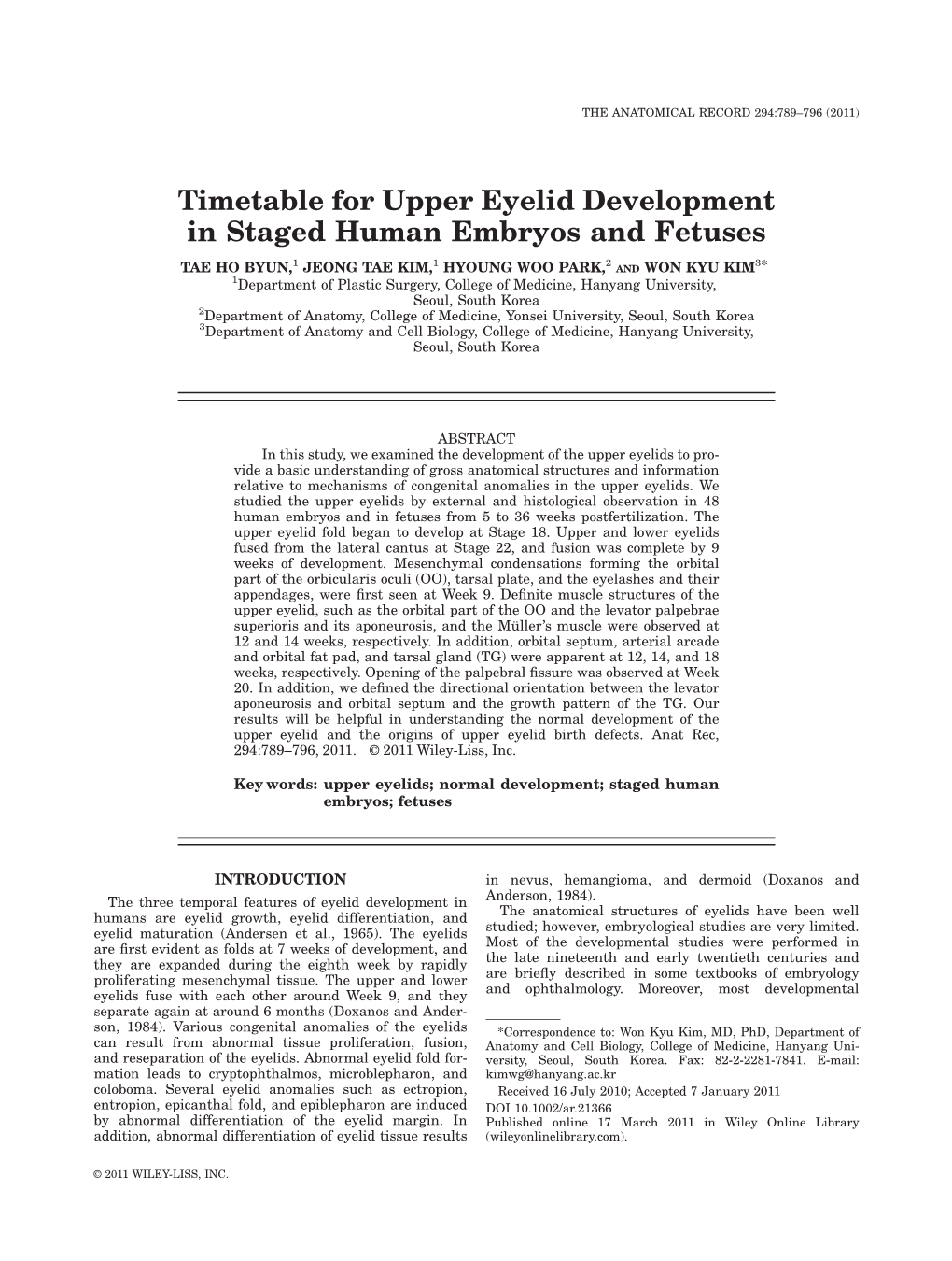 Timetable for Upper Eyelid Development in Staged Human Embryos and Fetuses