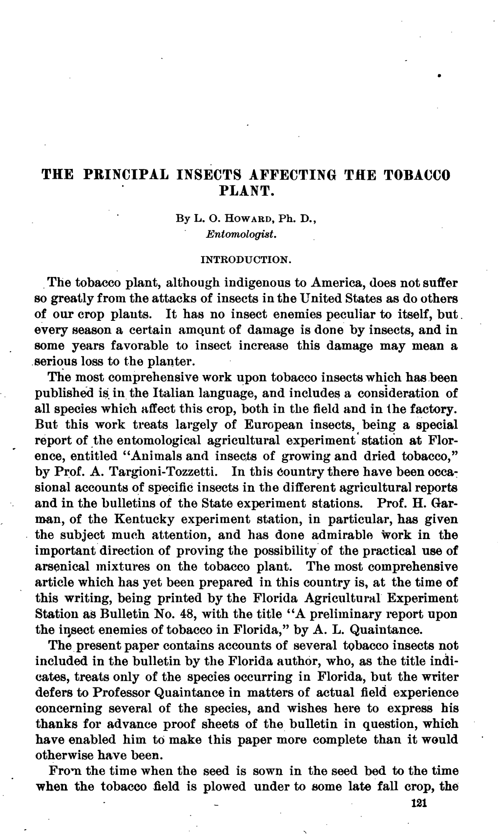 The Principal Insects Affecting the Tobacco Plant