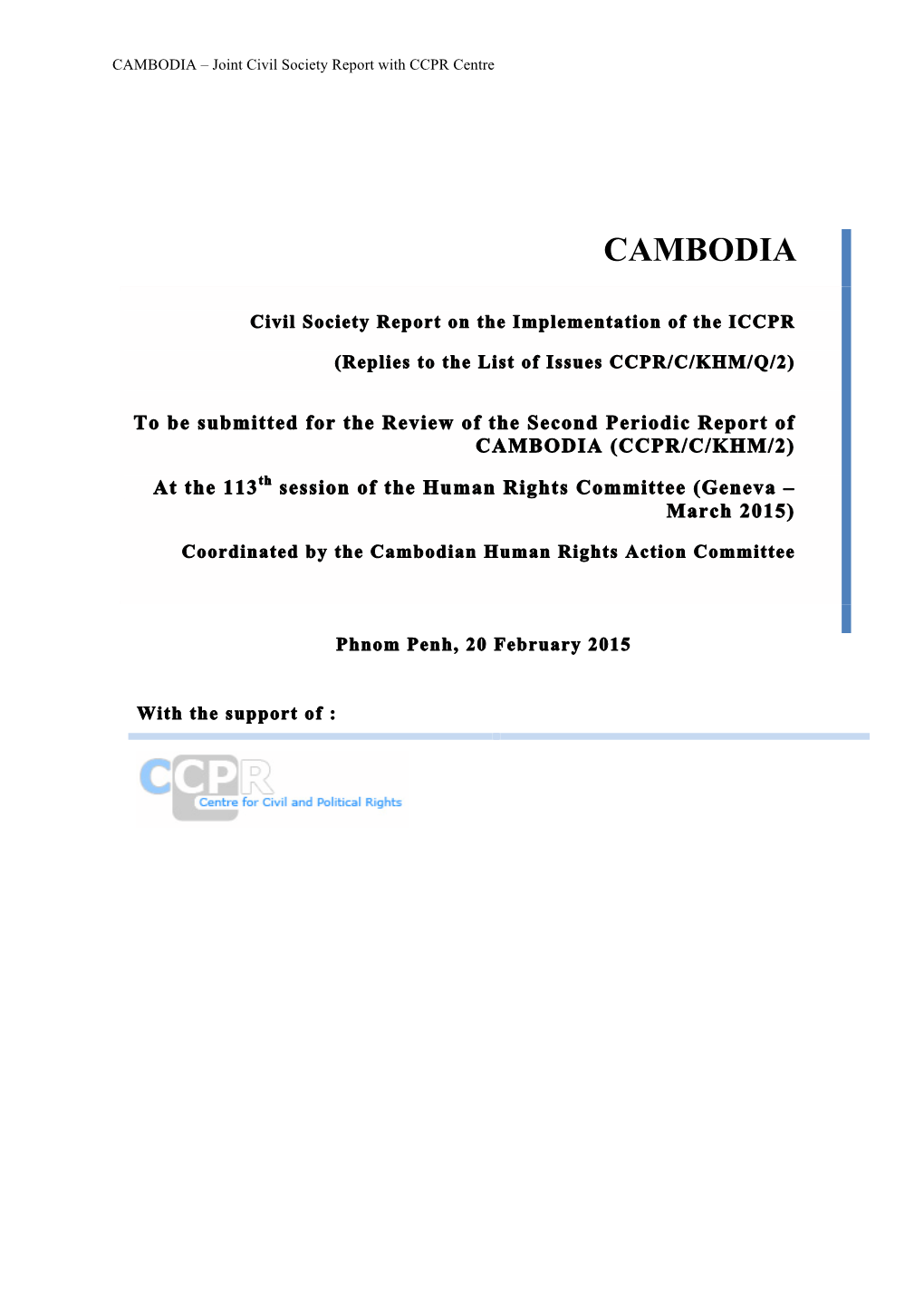 CAMBODIA – Joint Civil Society Report with CCPR Centre