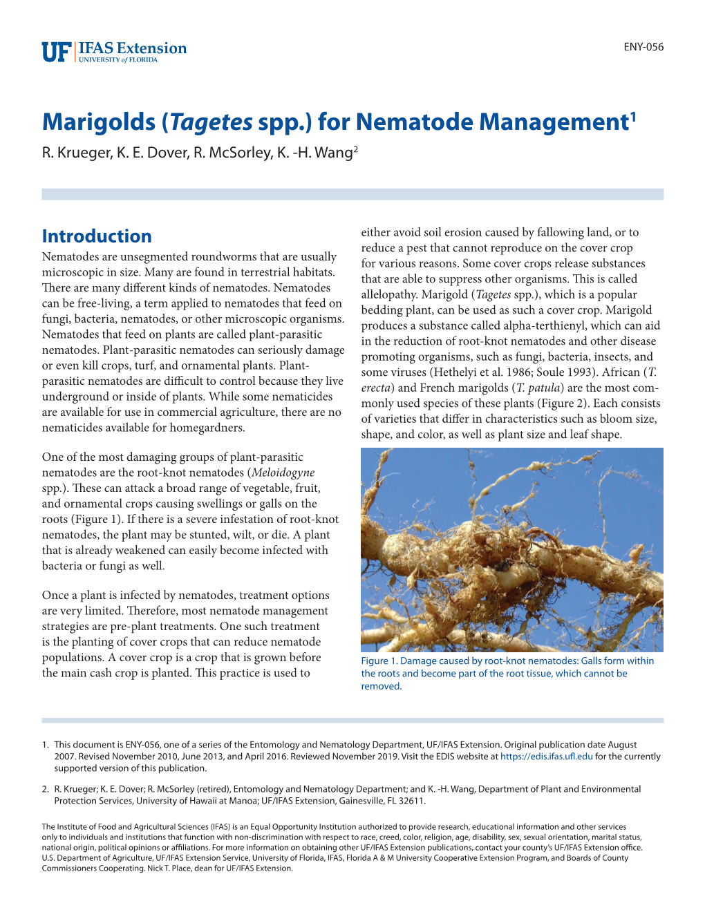 Marigolds (Tagetes Spp.) for Nematode Management1 R