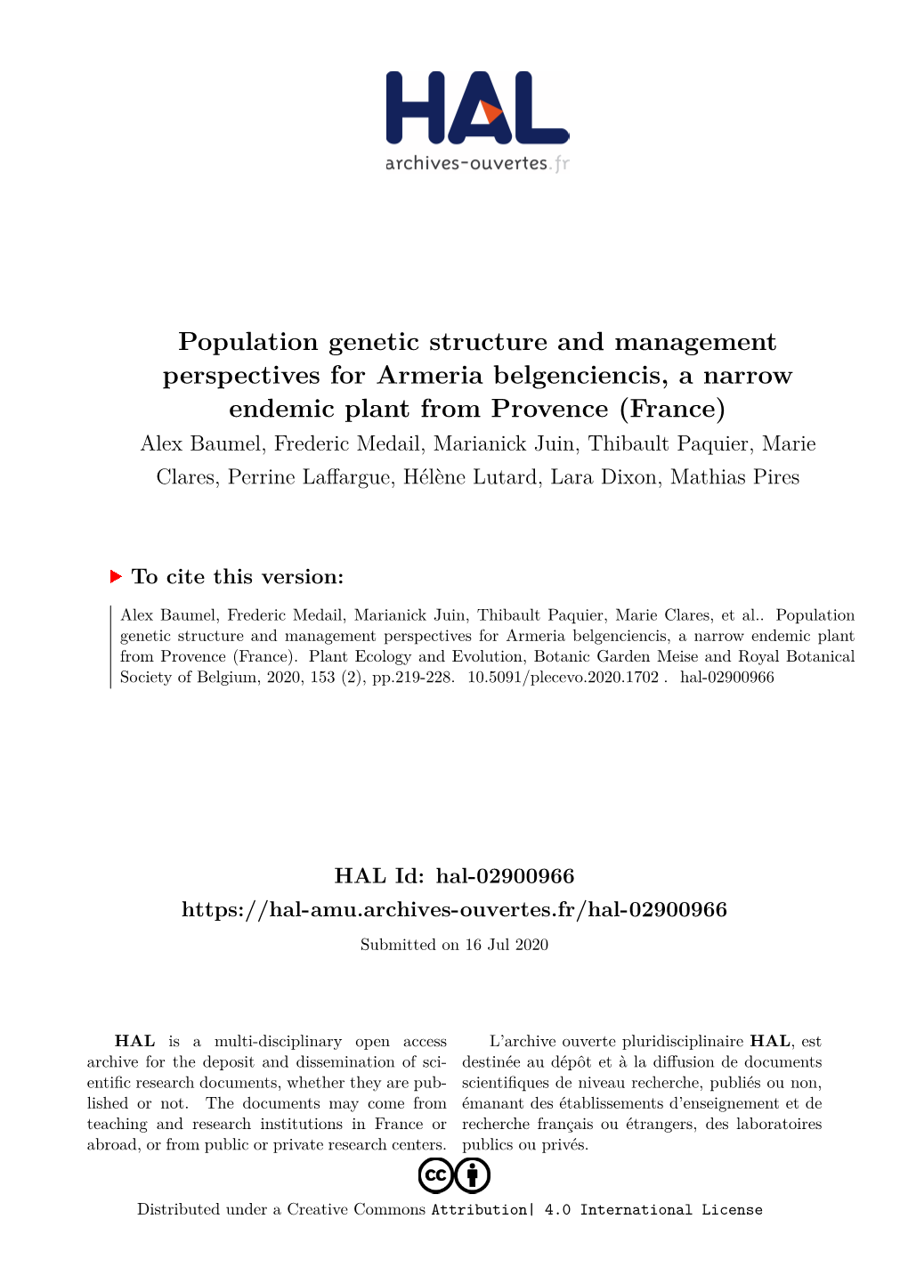 Population Genetic Structure and Management