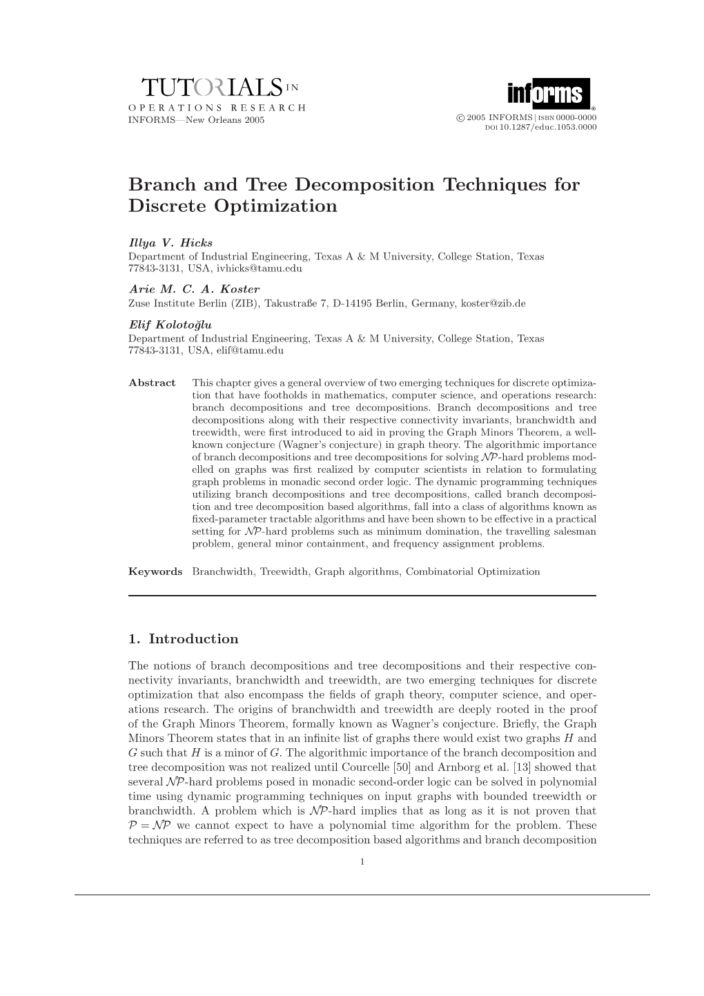 Branch and Tree Decomposition Techniques for Discrete Optimization