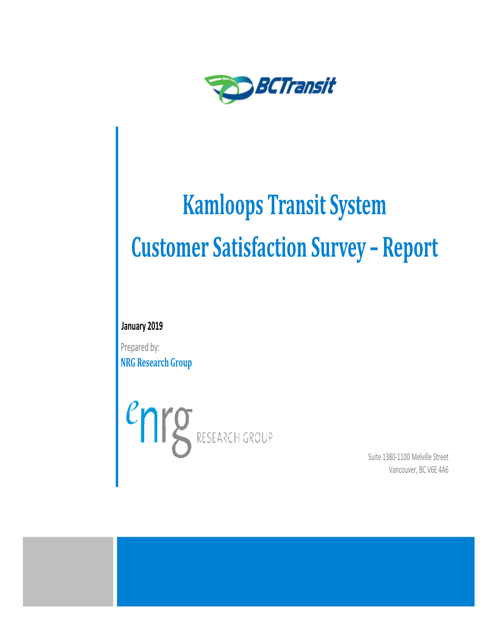 Kamloops Transit System Customer Satisfaction Survey – Report