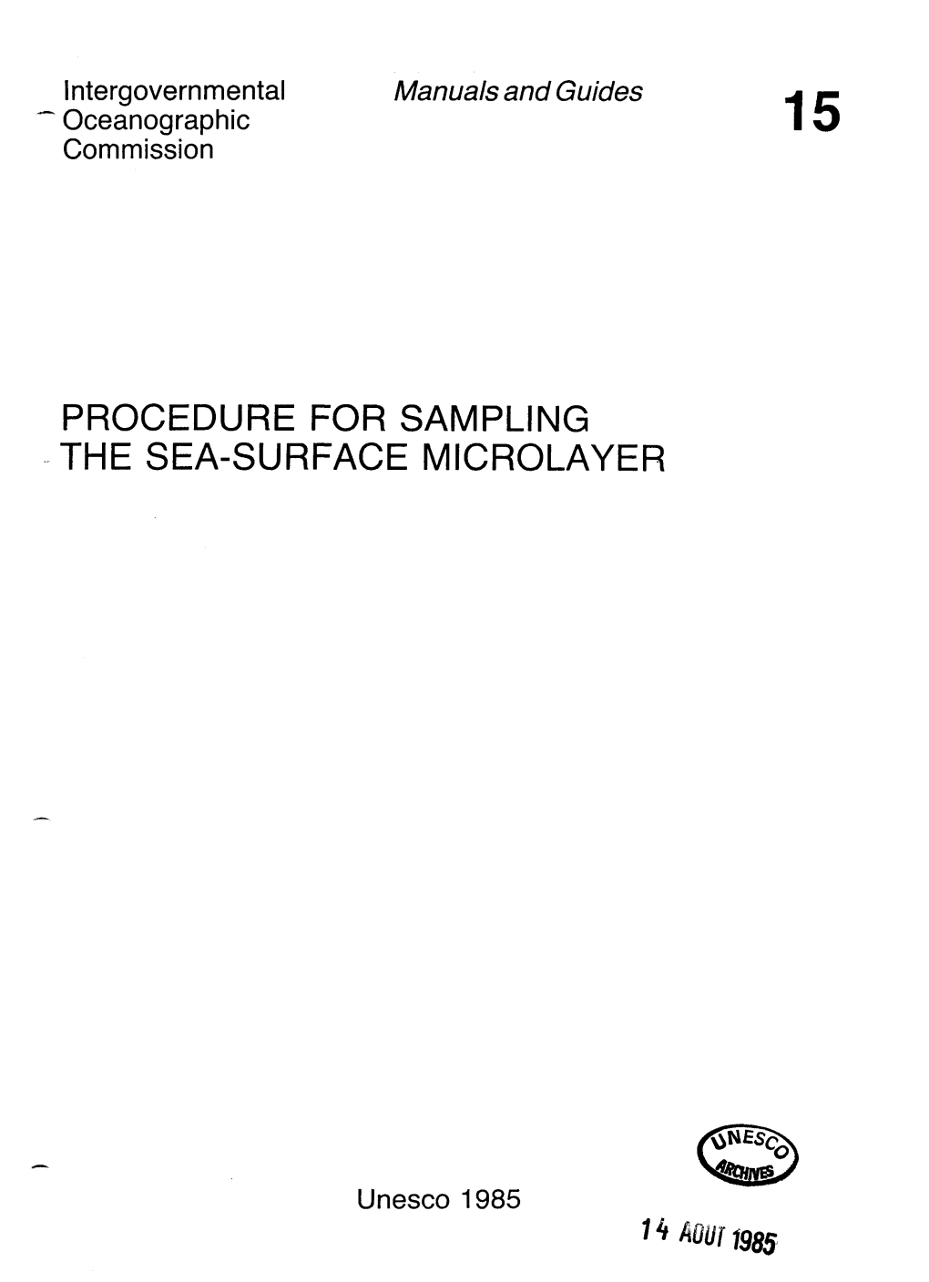 Procedure for Sampling the Sea-Surface Microlayer; IOC