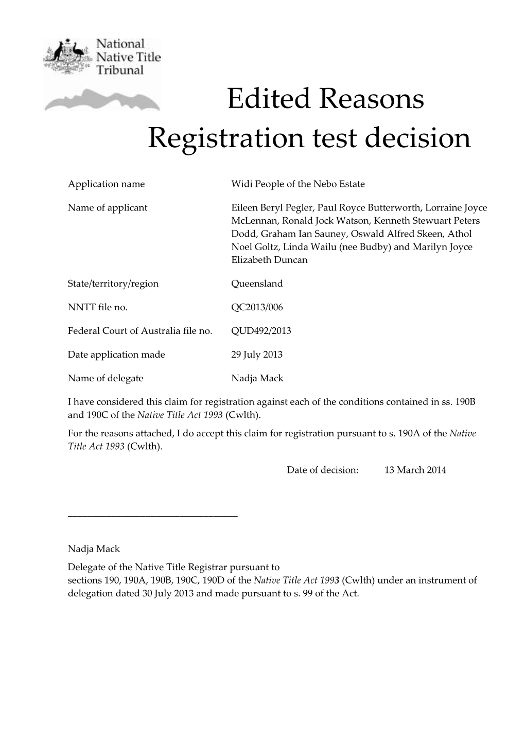 Edited Reasons Registration Test Decision