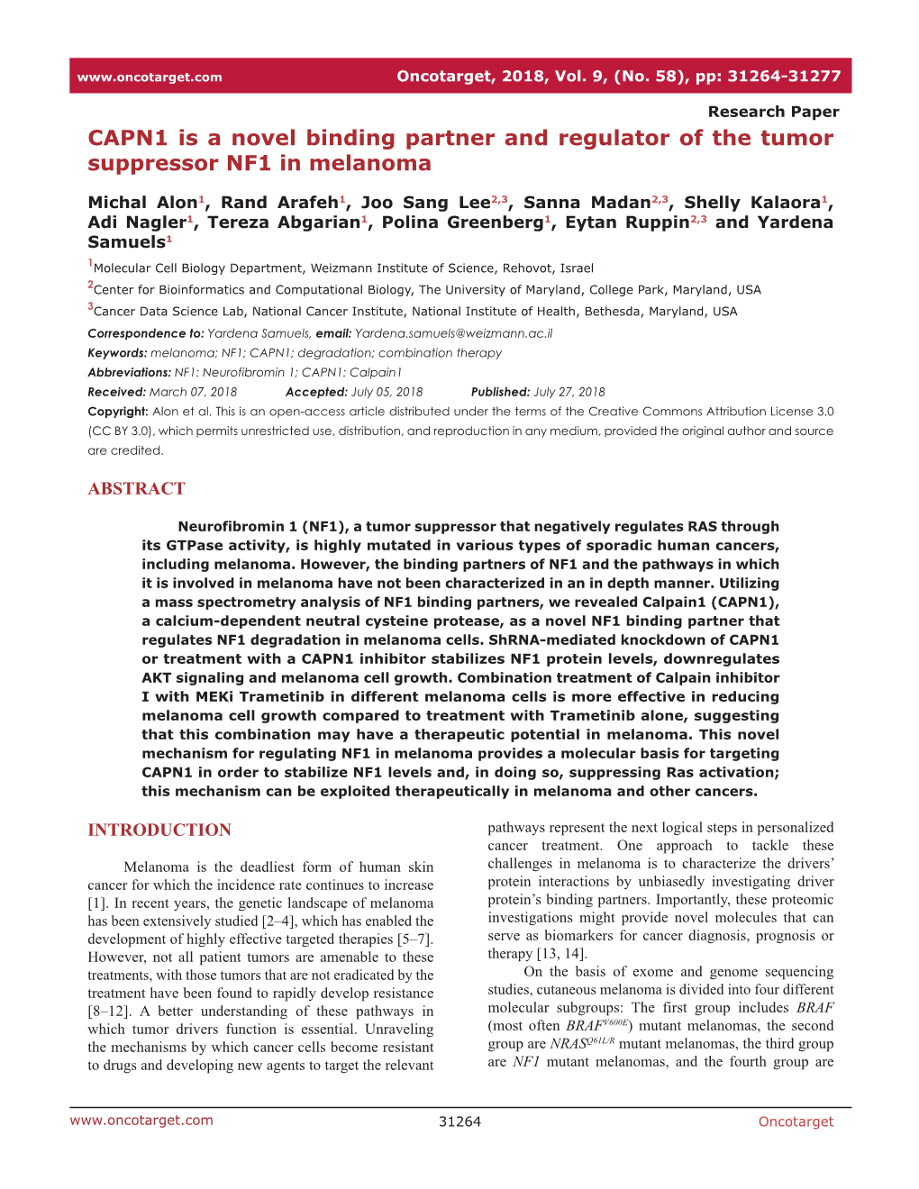 CAPN1 Is a Novel Binding Partner and Regulator of the Tumor Suppressor NF1 in Melanoma