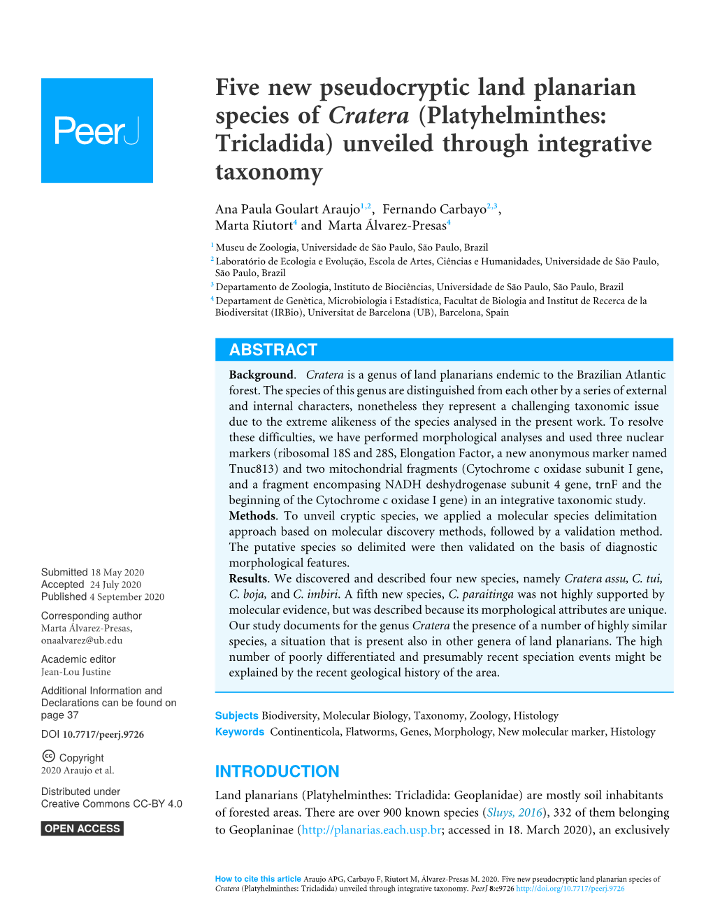 Platyhelminthes: Tricladida) Unveiled Through Integrative Taxonomy