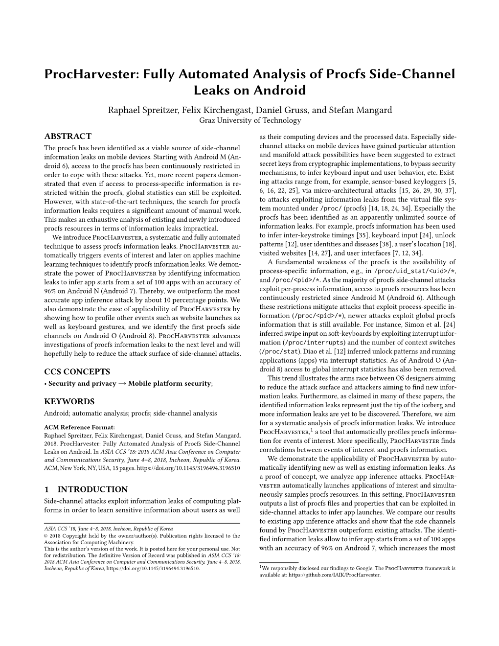 Procharvester: Fully Automated Analysis of Procfs Side-Channel