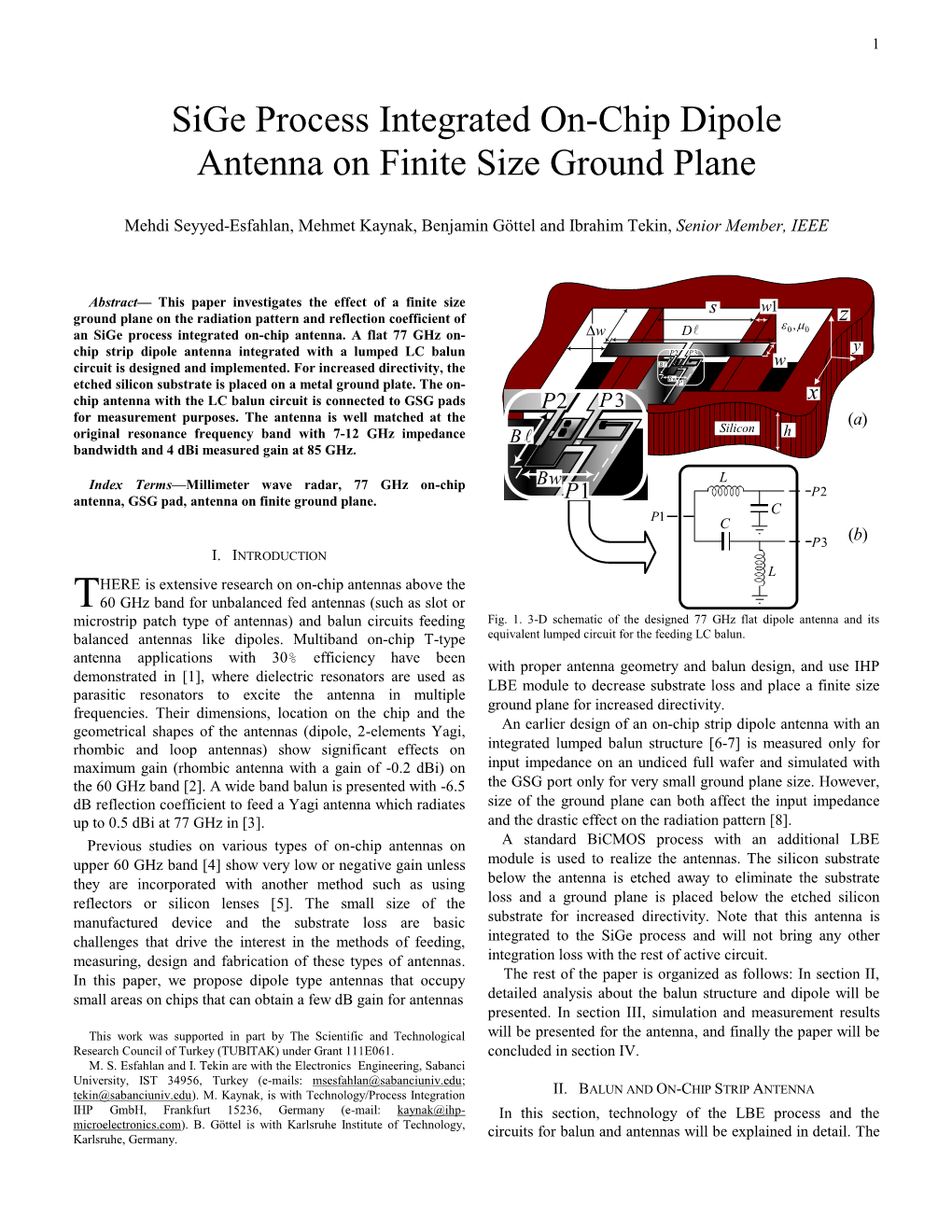 Sige Process Integrated On-Chip Dipole Antenna on Finite Size Ground Plane