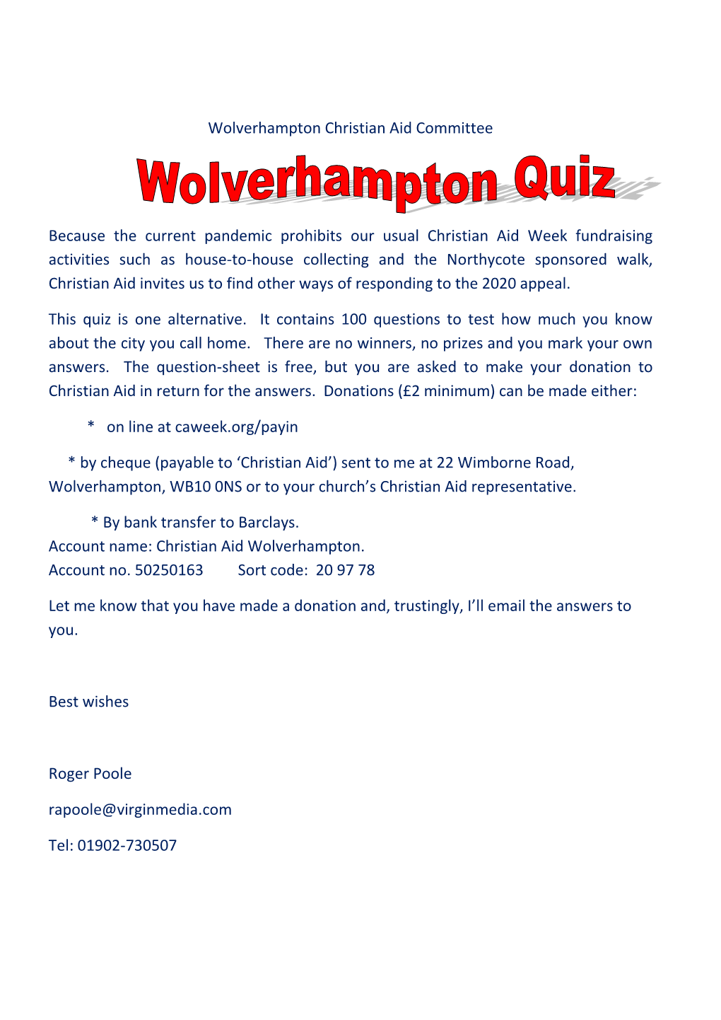 Christian Aid Quiz 2020