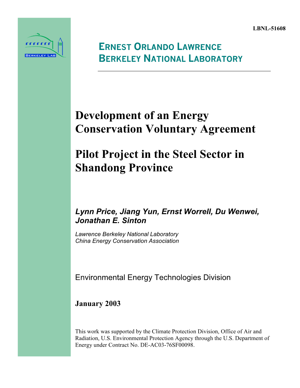 Development of an Energy Conservation Voluntary Agreement