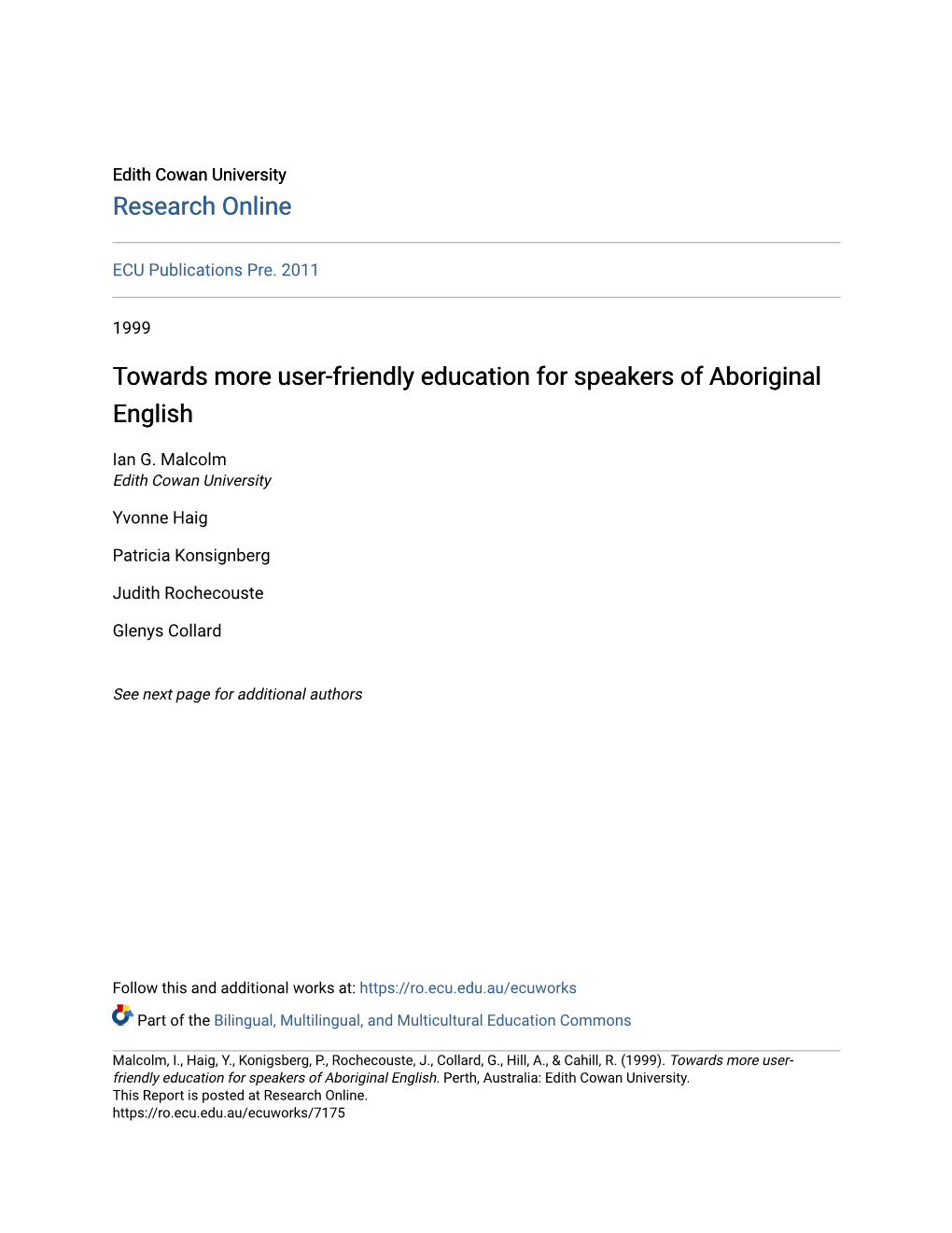 Towards More User-Friendly Education for Speakers of Aboriginal English