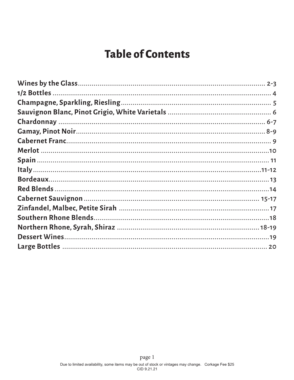 Table of Contents