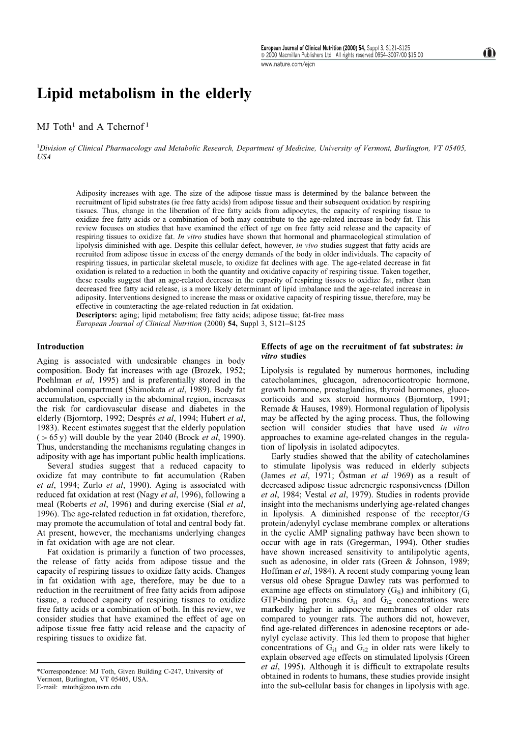 Lipid Metabolism in the Elderly