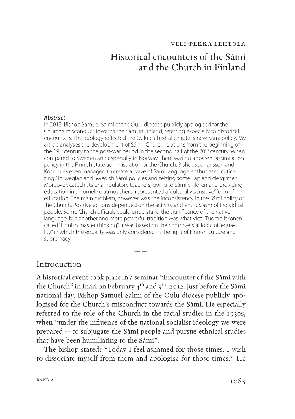 Historical Encounters of the Sámi and the Church in Finland