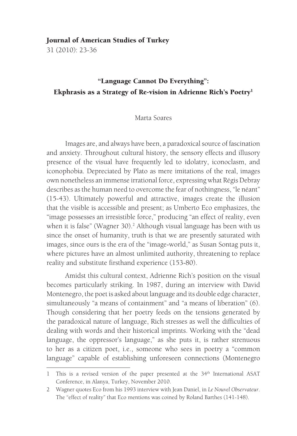 Ekphrasis As a Strategy of Re-Vision in Adrienne Rich's