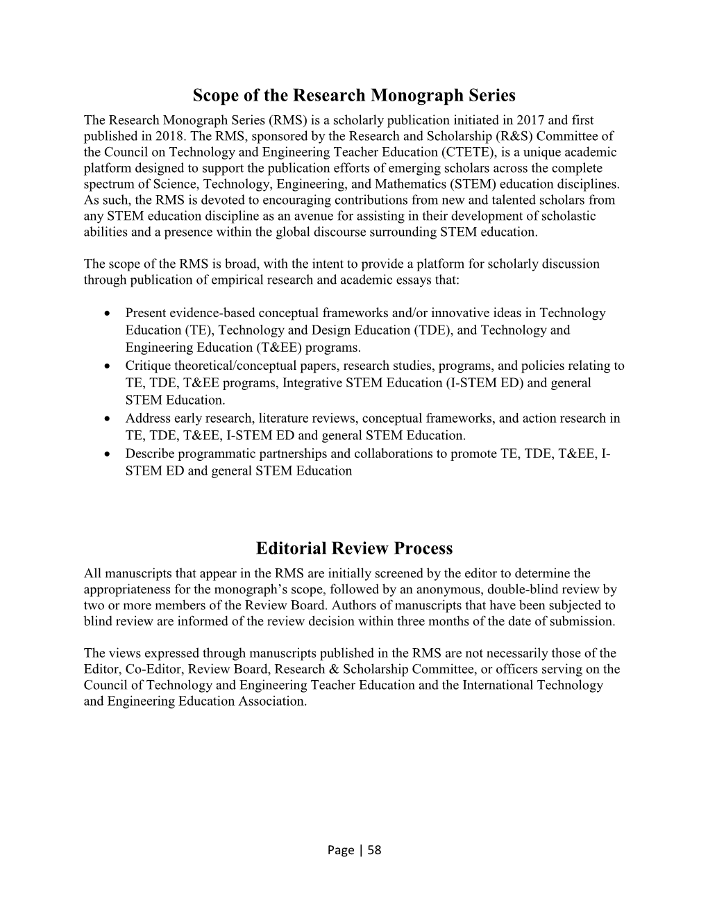 Scope of the Research Monograph Series Editorial Review Process