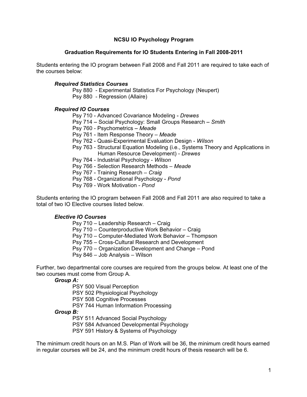 IO Graduation Requirements for Earlier Classes