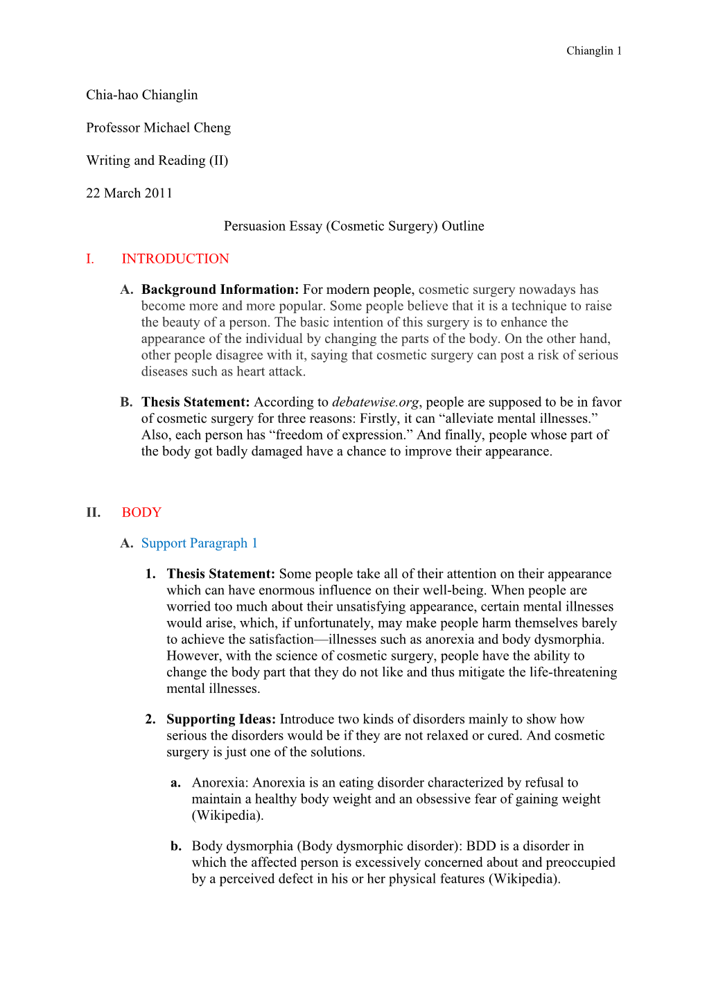 Essay Outline Template