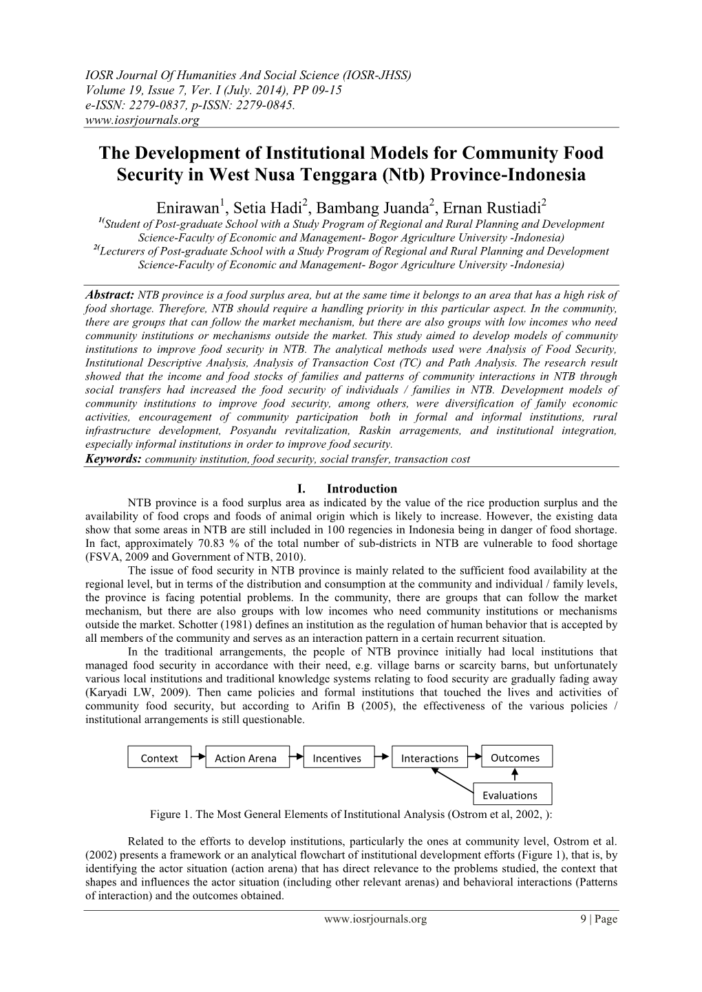 The Development of Institutional Models for Community Food Security in West Nusa Tenggara (Ntb) Province-Indonesia