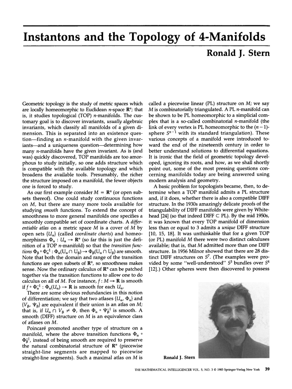 Instantons and the Topology of 4-Manifolds Ronald J
