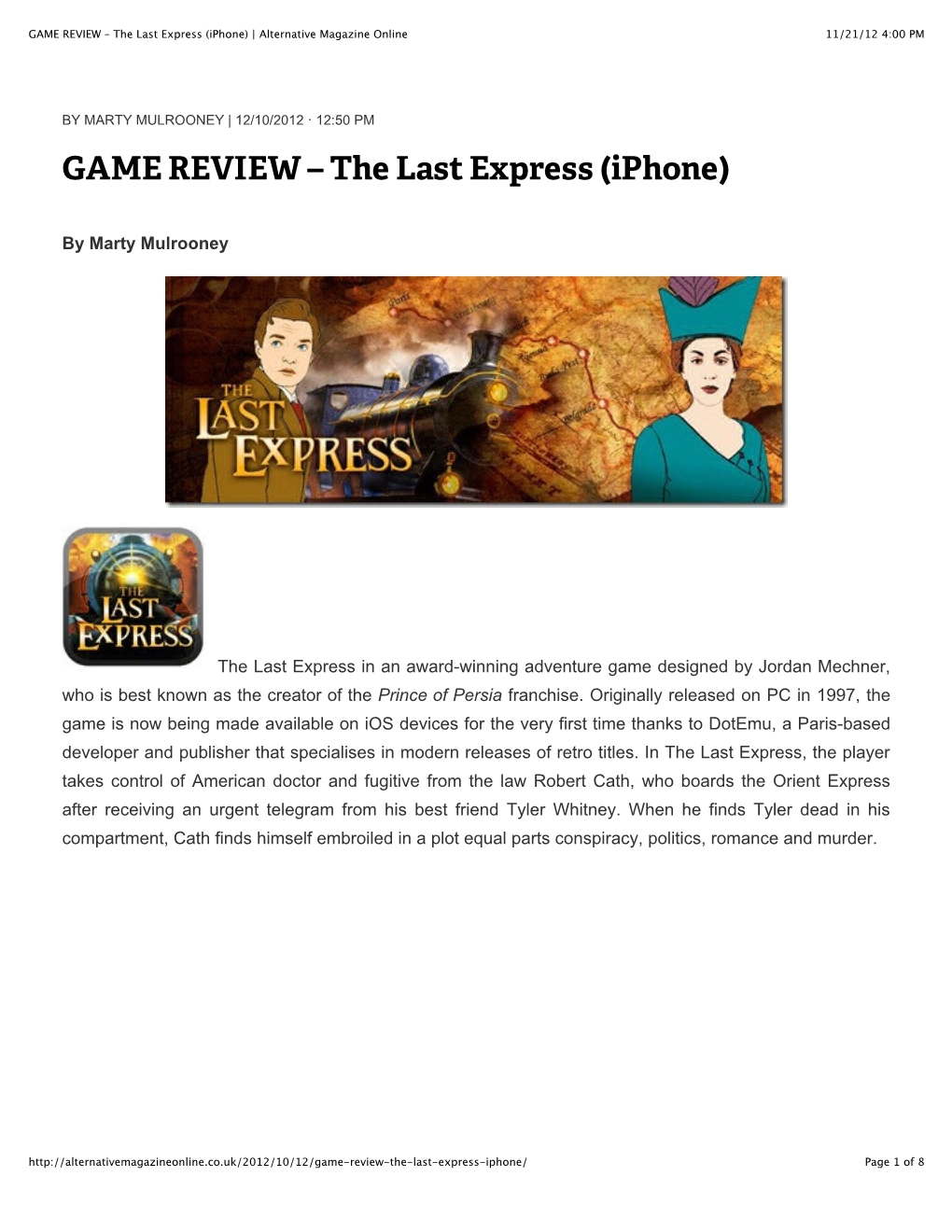 The Last Express (Iphone) | Alternative Magazine Online 11/21/12 4:00 PM