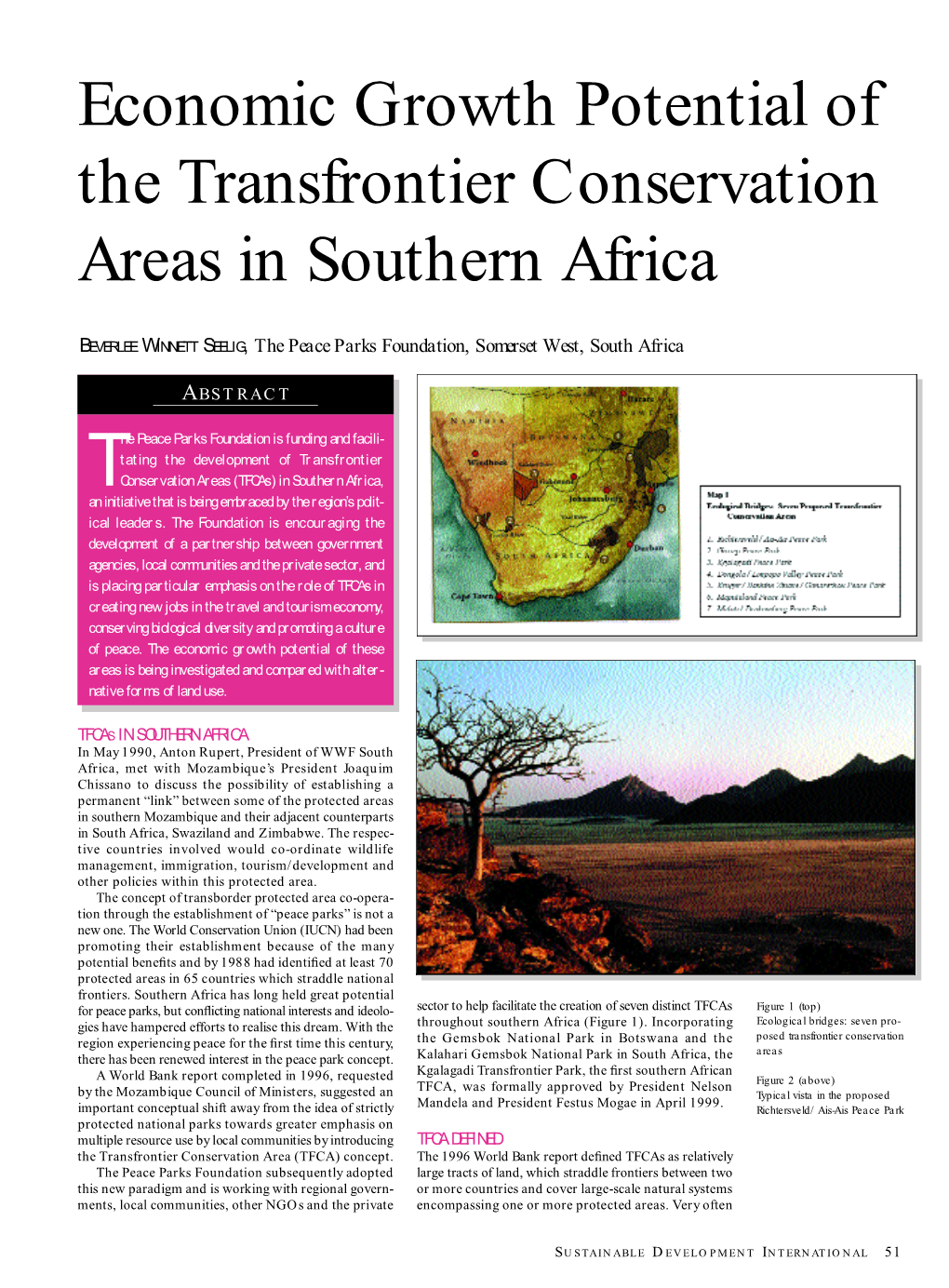 Economic Growth Potential of the Transfrontier Conservation Areas in Southern Africa