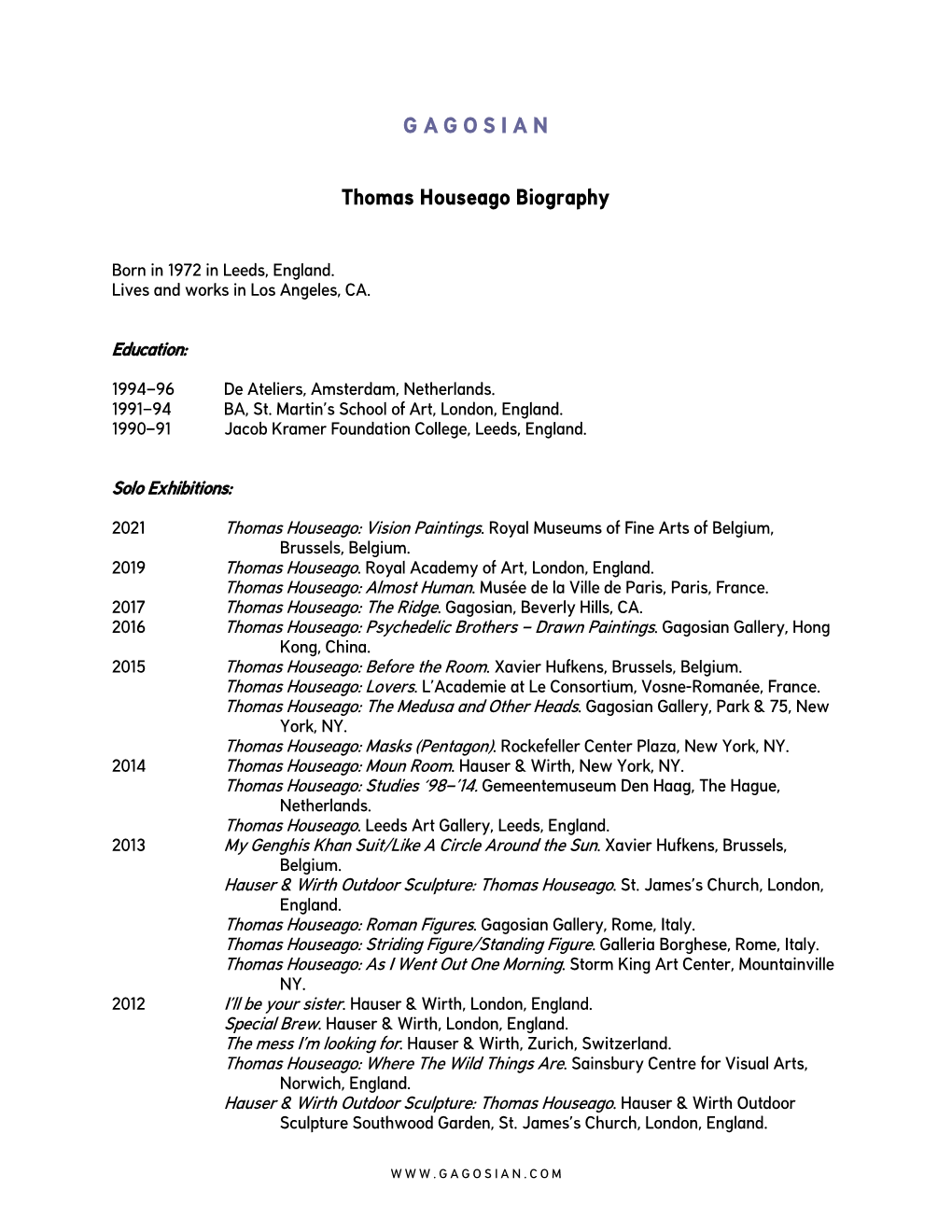 Thomas Houseago Biography