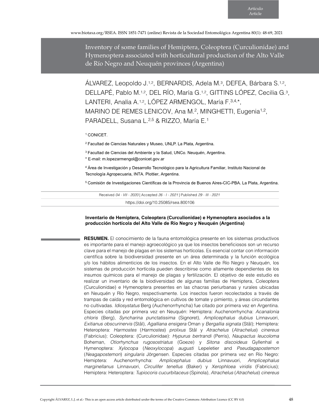 Inventory of Some Families of Hemiptera, Coleoptera