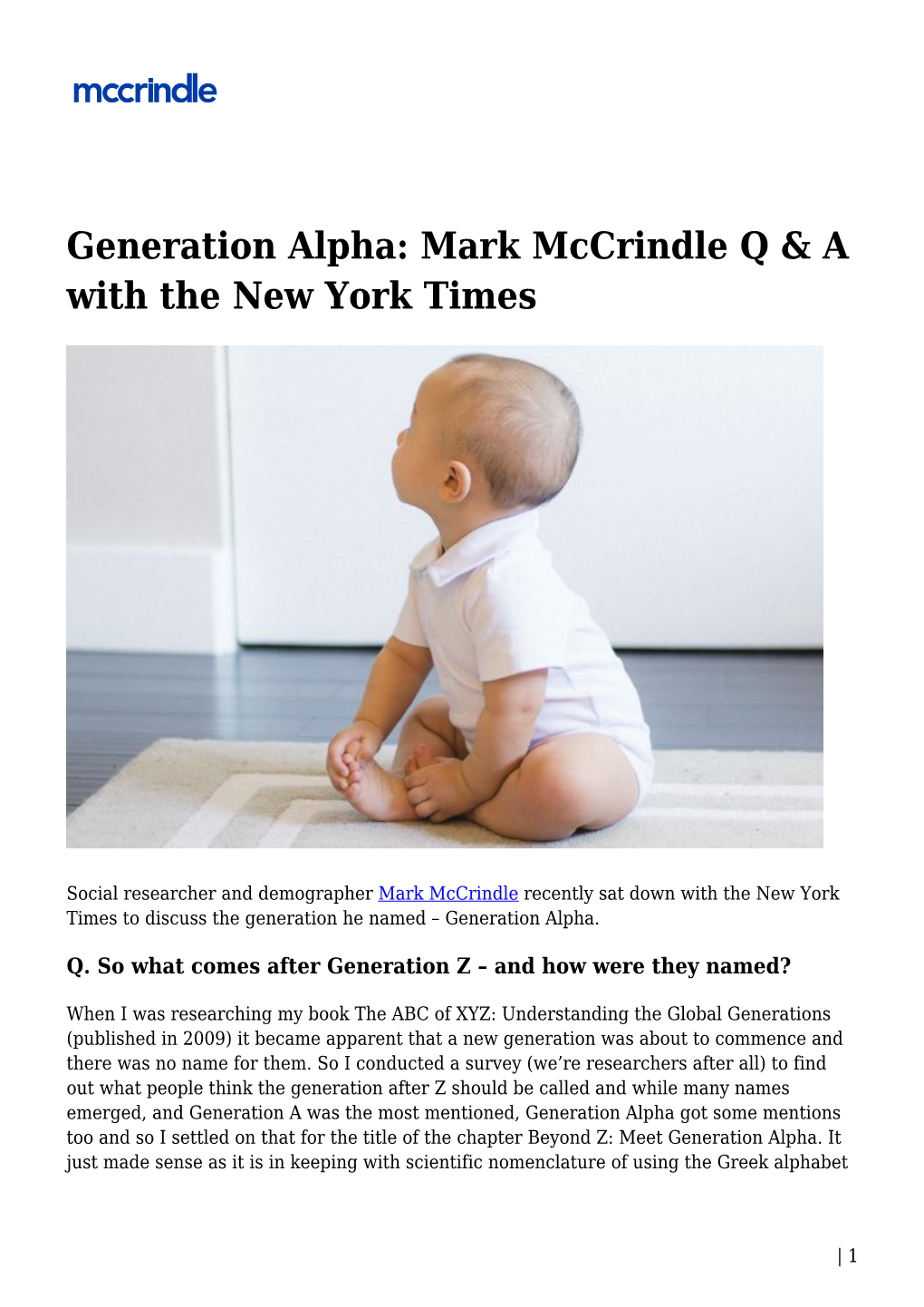 Generation Alpha: Mark Mccrindle Q & a with the New York Times