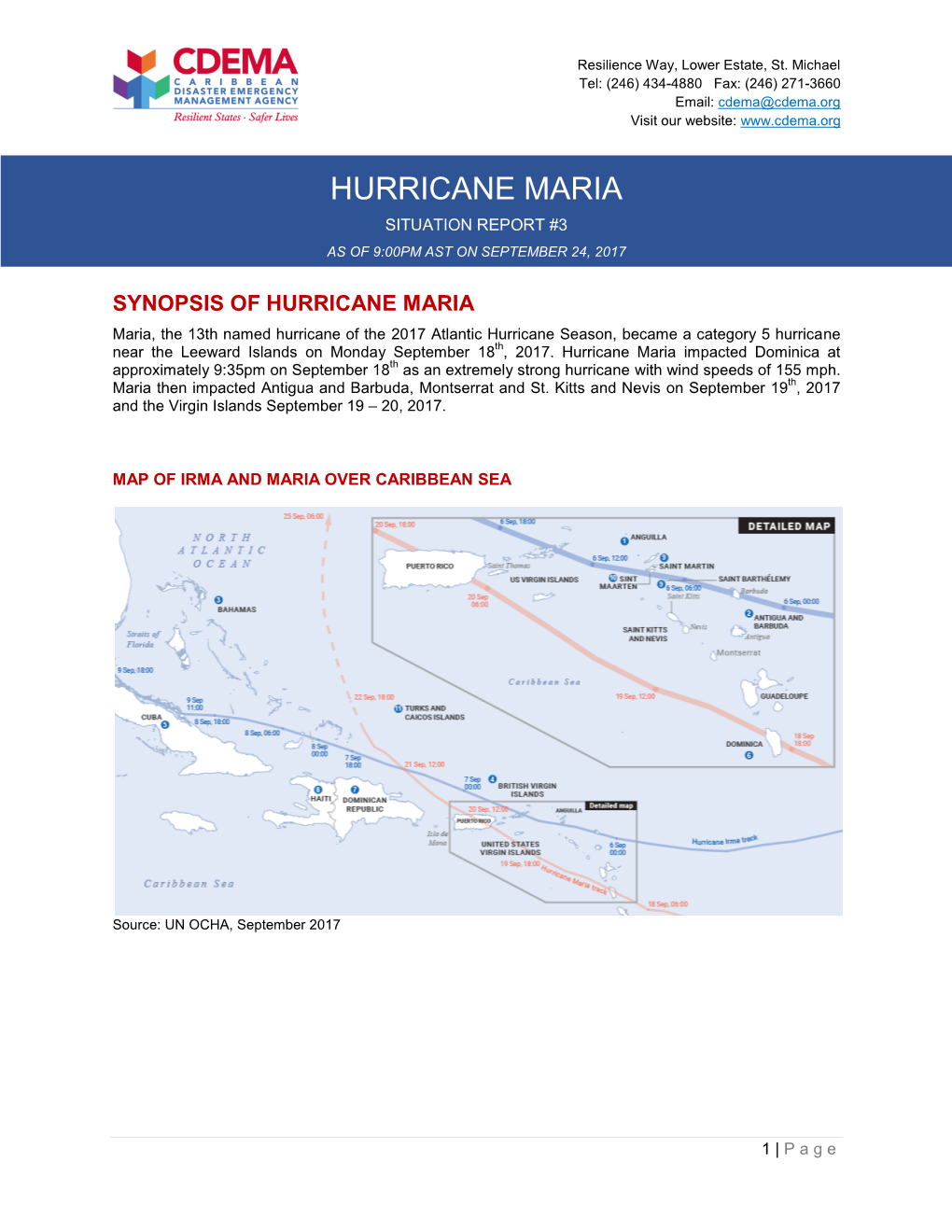 Hurricane Maria Situation Report #3 As of 9:00Pm Ast on September 24, 2017