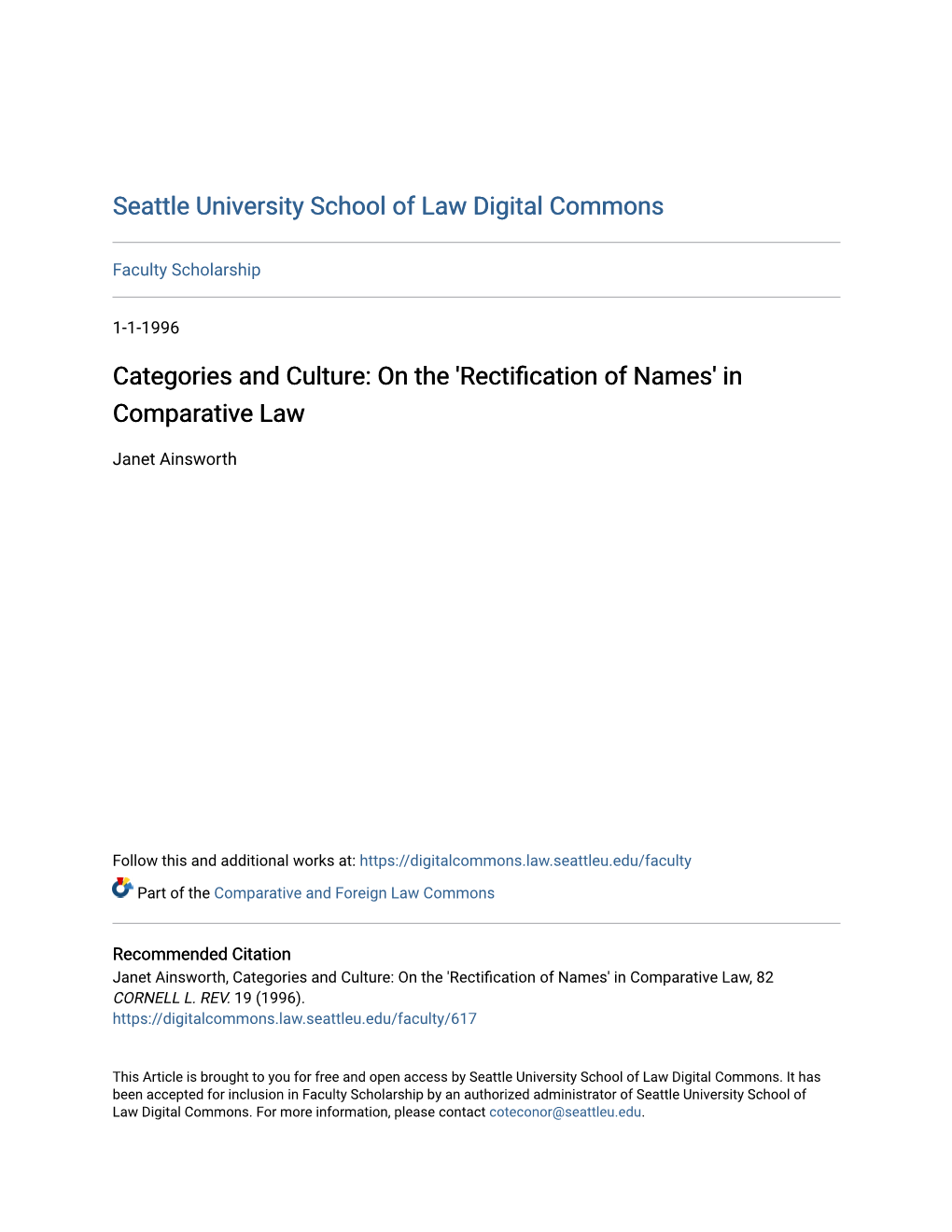 'Rectification of Names' in Comparative Law