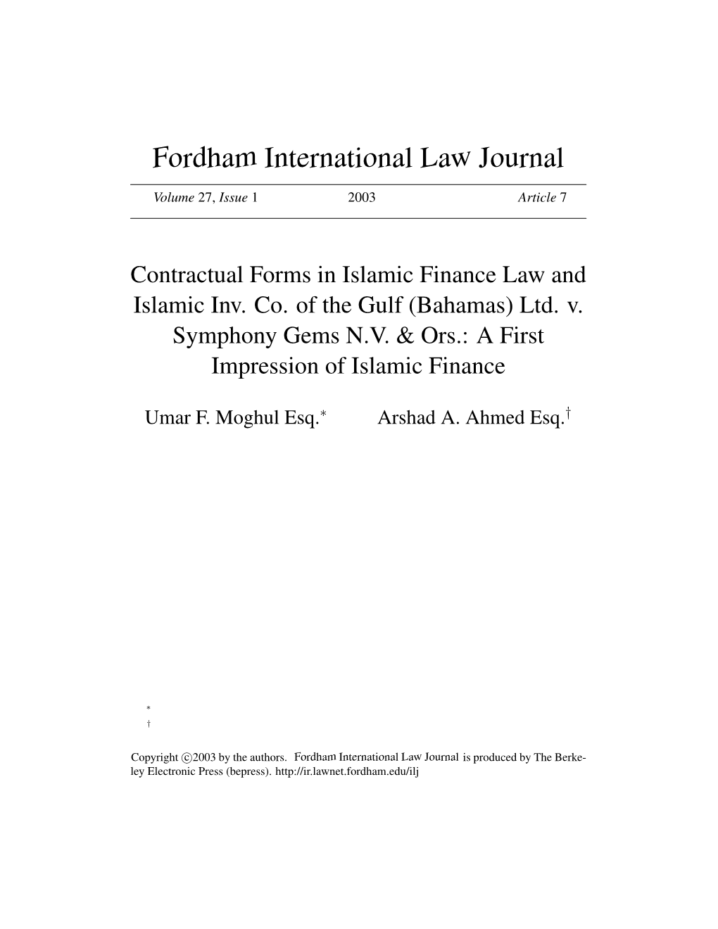 Contractual Forms in Islamic Finance Law and Islamic Inv. Co. of the Gulf (Bahamas) Ltd