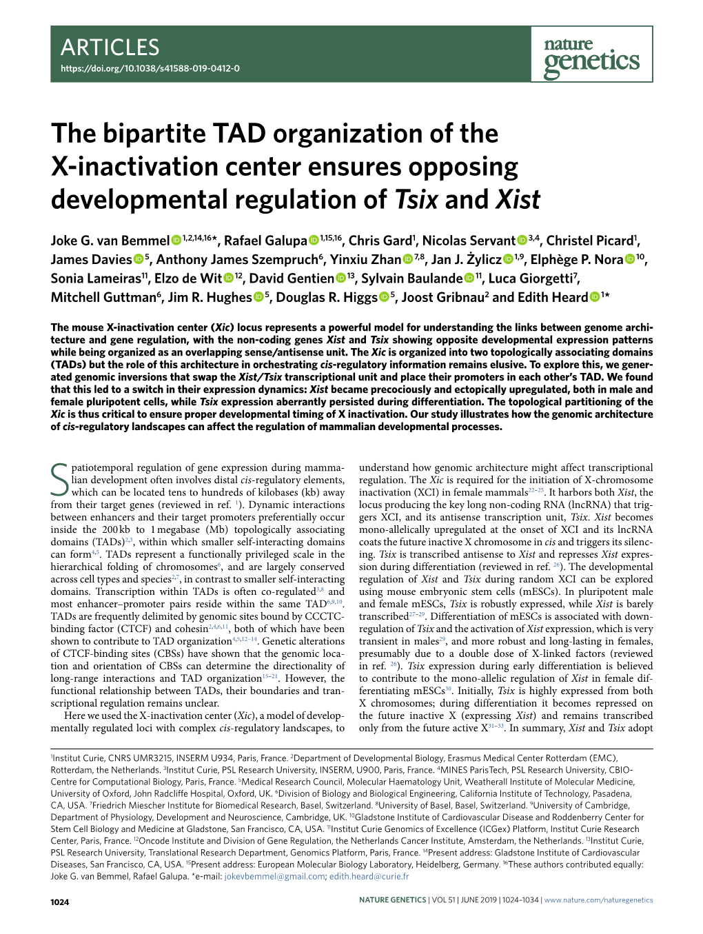 The Bipartite TAD Organization of the X-Inactivation Center Ensures Opposing Developmental Regulation of Tsix and Xist