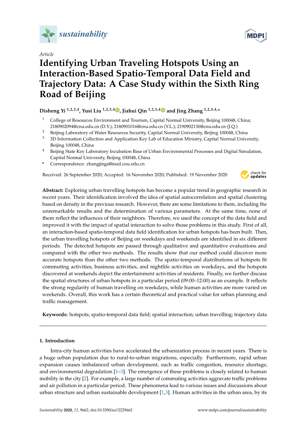 Identifying Urban Traveling Hotspots Using an Interaction-Based Spatio-Temporal Data Field and Trajectory Data: a Case Study Within the Sixth Ring Road of Beijing