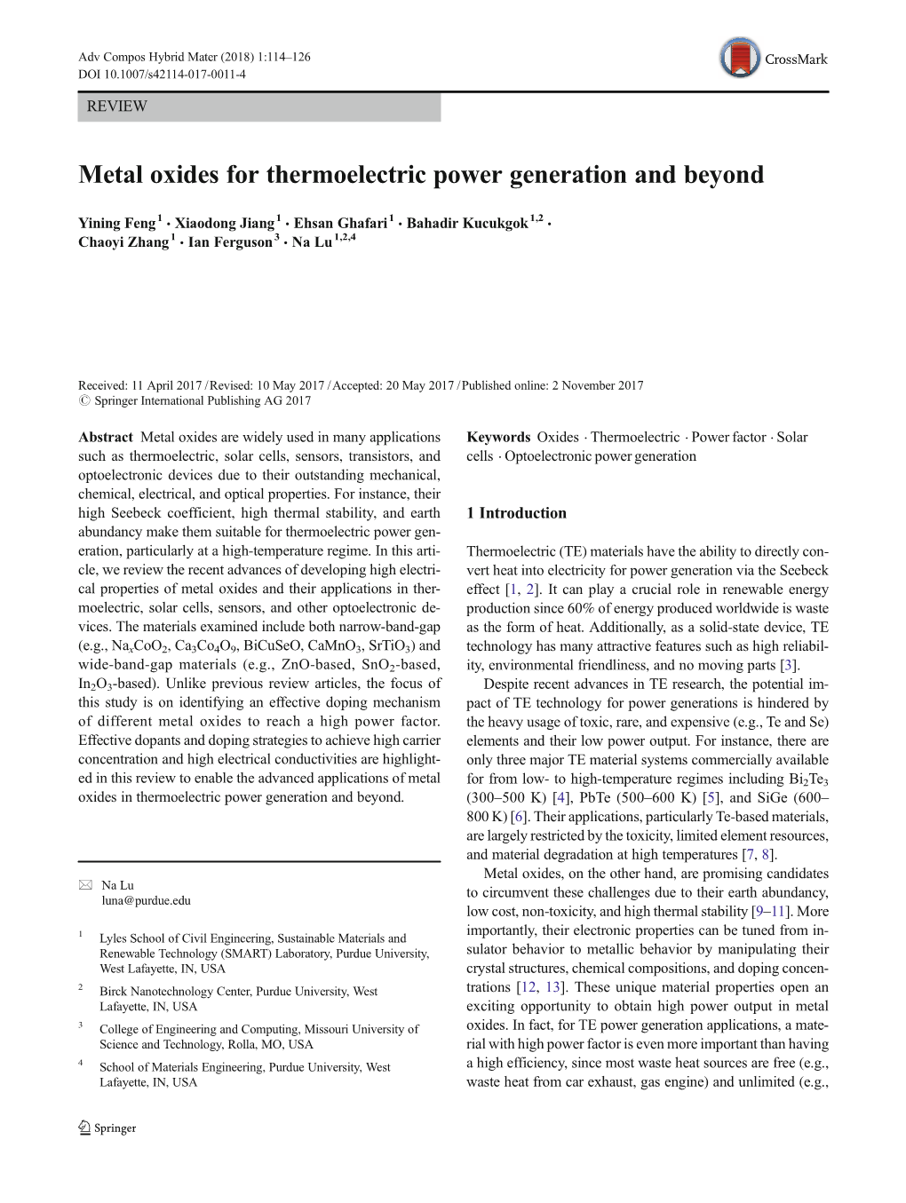 Metal Oxides for Thermoelectric Power Generation and Beyond