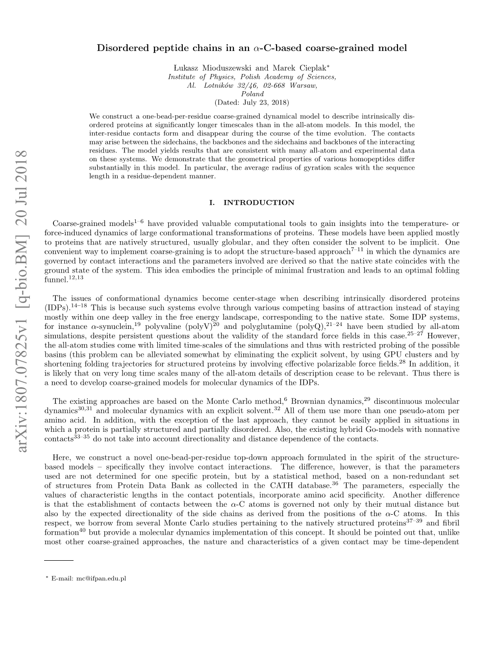 Disordered Peptide Chains in an {\Alpha}-C-Based Coarse-Grained