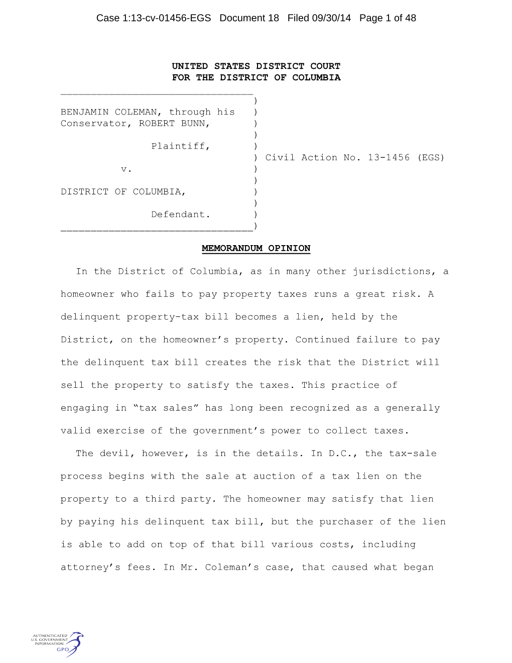 Case 1:13-Cv-01456-EGS Document 18 Filed 09/30/14 Page 1 of 48