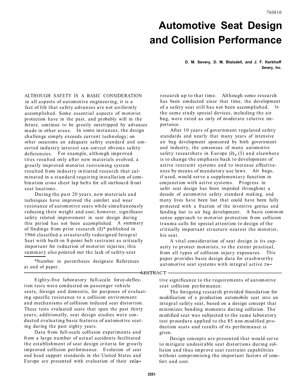 Automotive Seat Design and Collision Performance