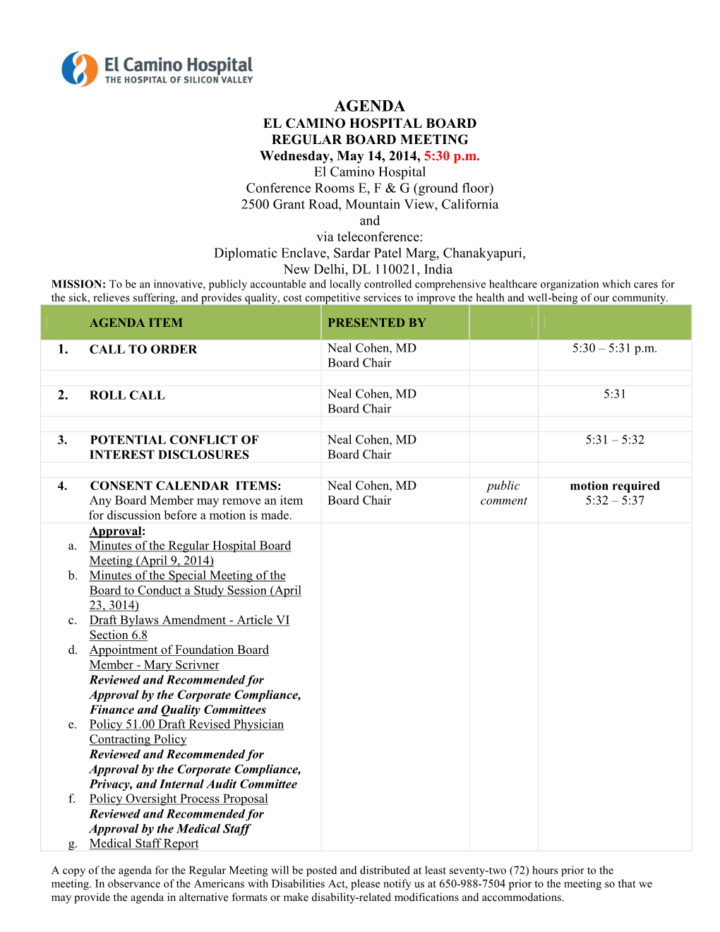 El Camino Hospital Board of Directors -Regular Board Meeting Packet 5