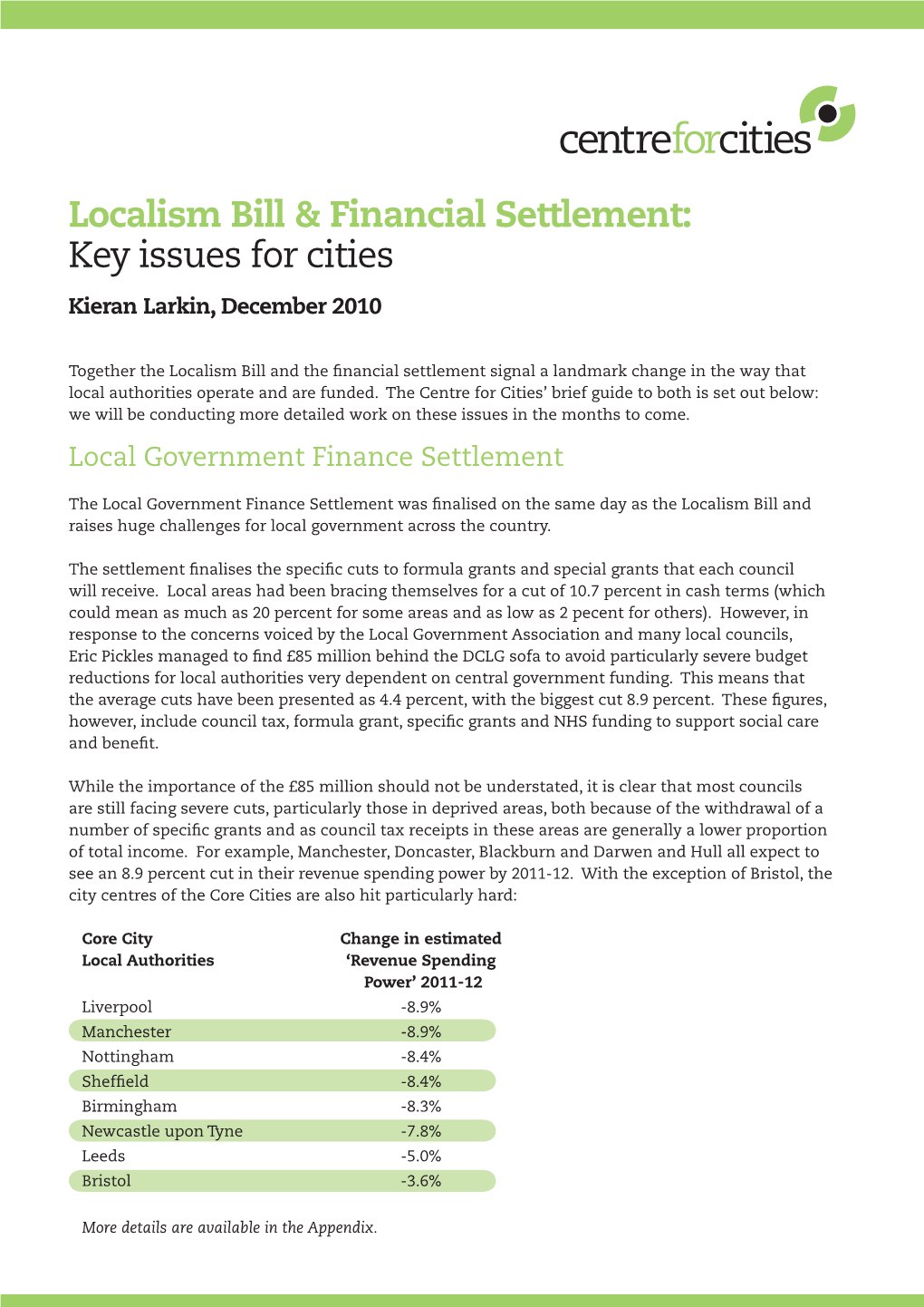 Localism Bill & Financial Settlement