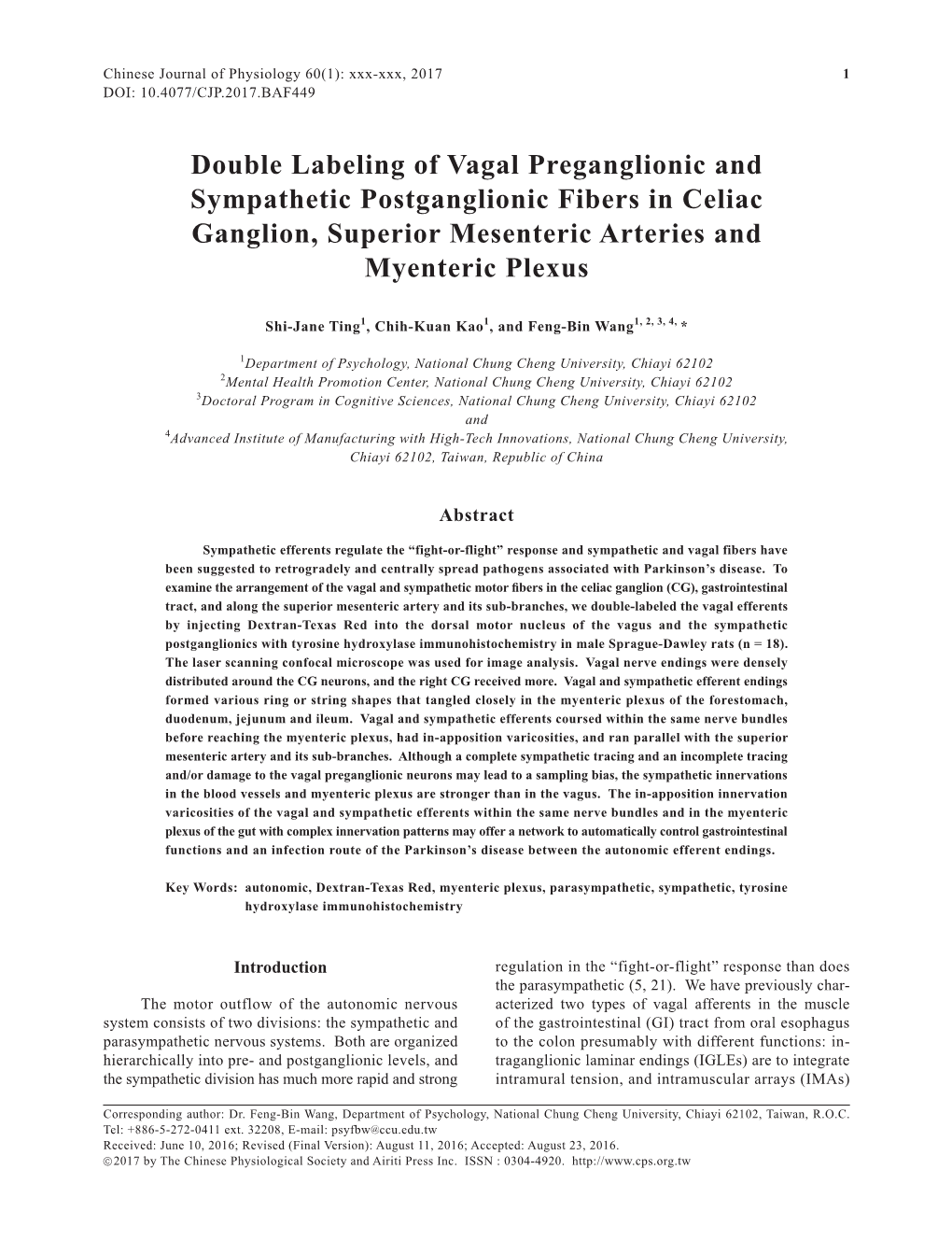 Double Labeling of Vagal Preganglionic and Sympathetic Postganglionic Fibers in Celiac Ganglion, Superior Mesenteric Arteries and Myenteric Plexus