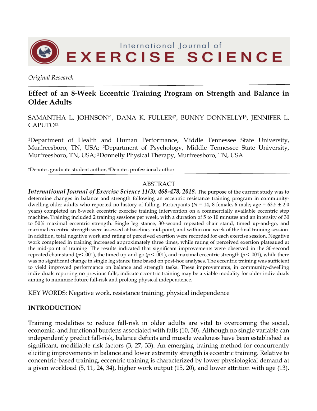 Effect of an 8-Week Eccentric Training Program on Strength and Balance in Older Adults