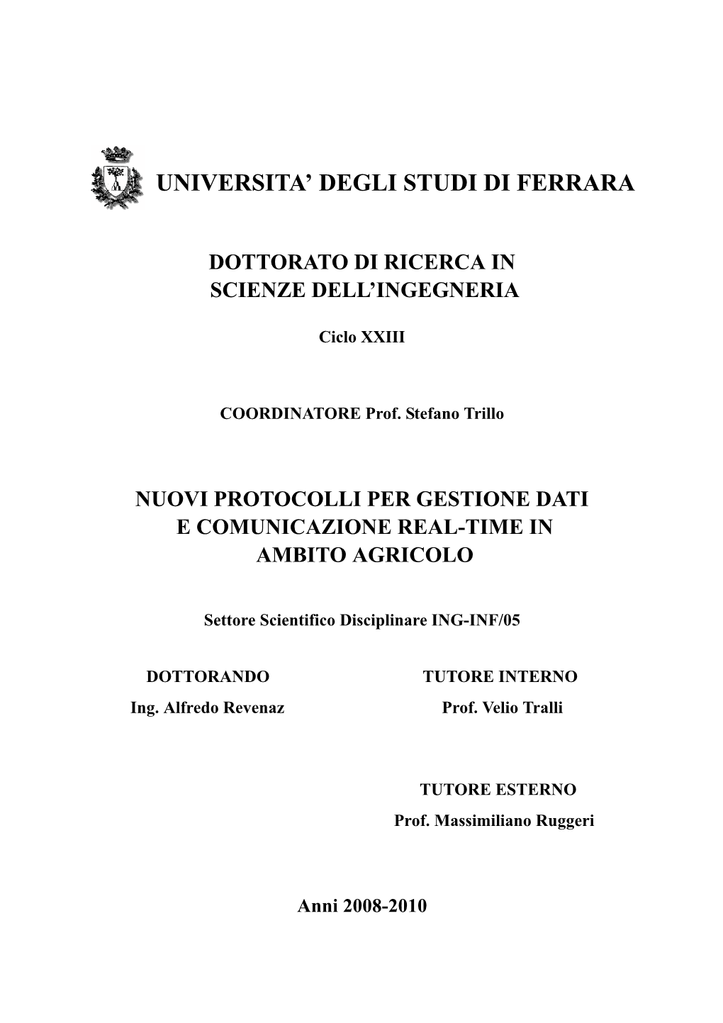 Universita' Degli Studi Di Ferrara