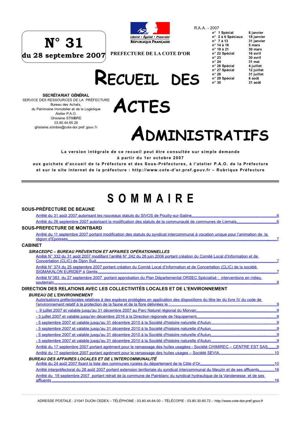 N° 31 Recueil Des Administratifs