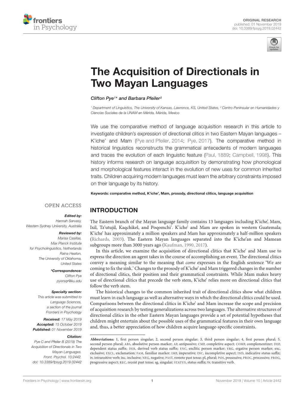 The Acquisition of Directionals in Two Mayan Languages