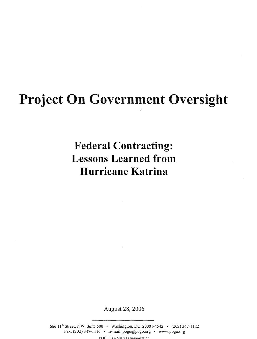 Federal Contracting: Lessons Learned from Hurricane Katrina