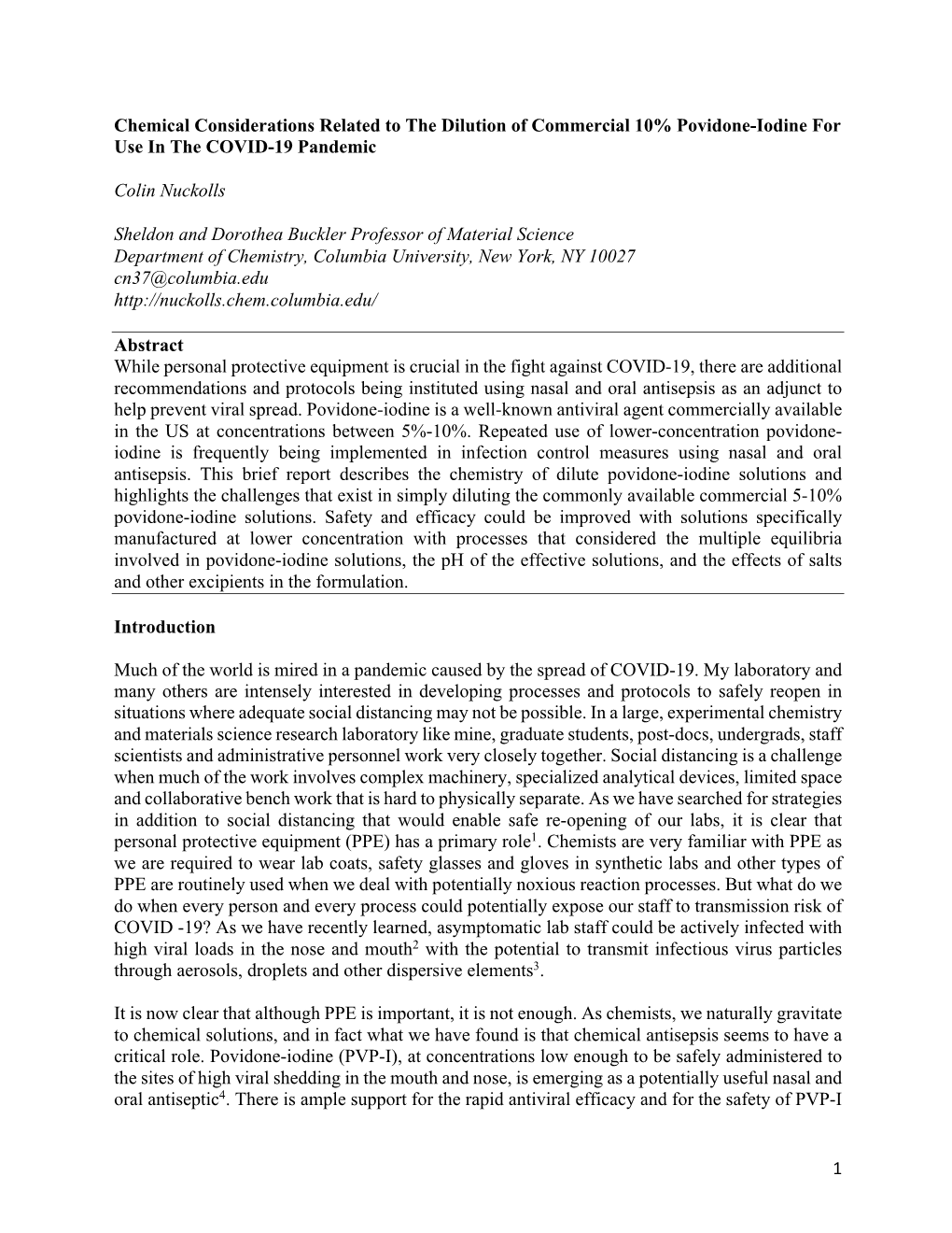 Dilution of Commercial Povidone V14