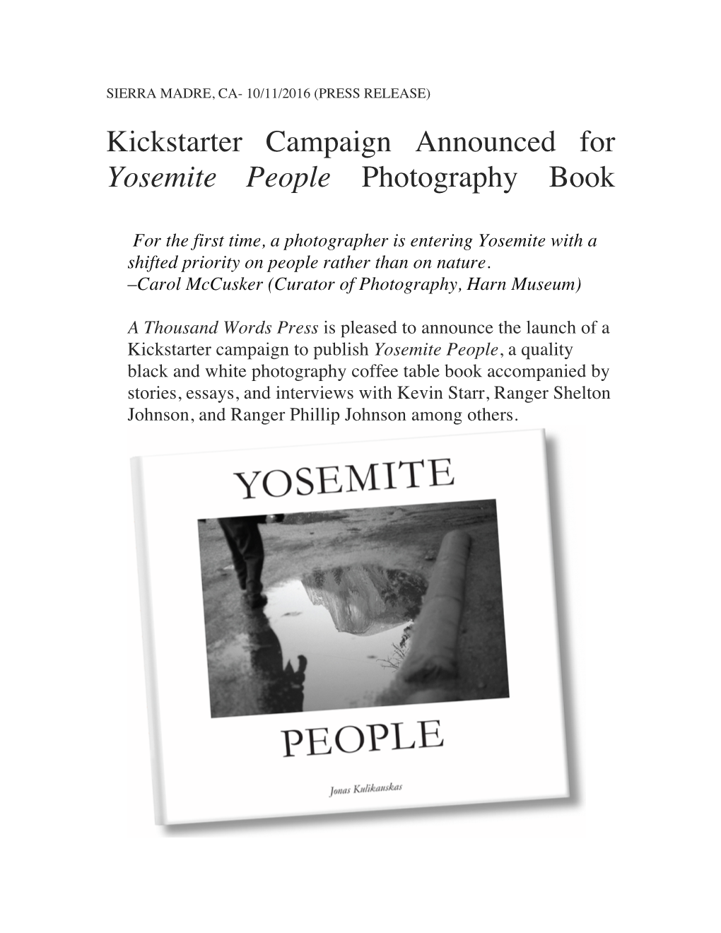 Kickstarter Campaign Announced for Yosemite People Photography Book