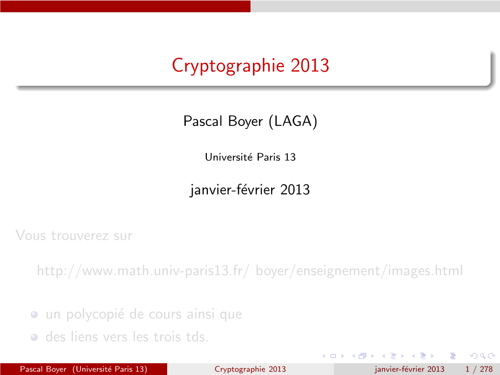 Cryptographie 2013